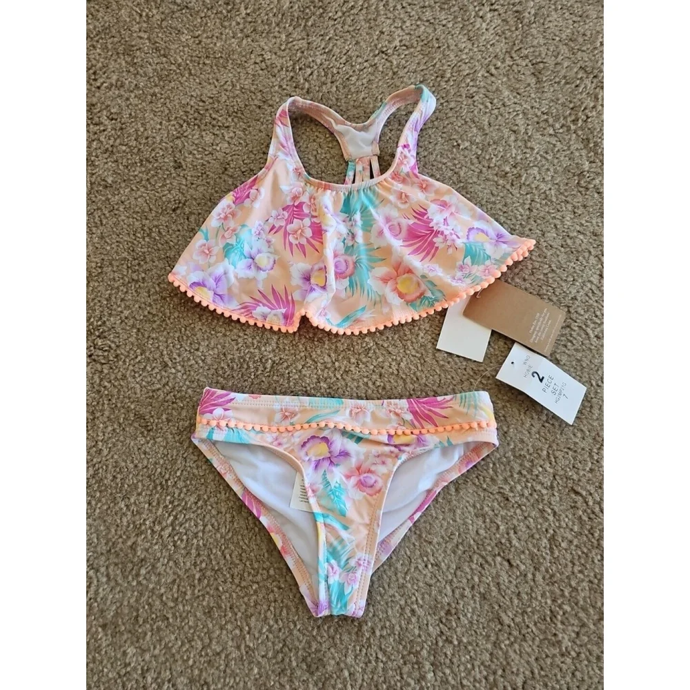Hobie Kids Island Hopping Flounce Bikini Swimsuit - Size 7